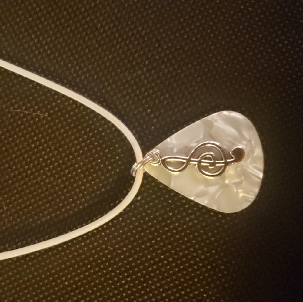 Guitar pick music note necklace